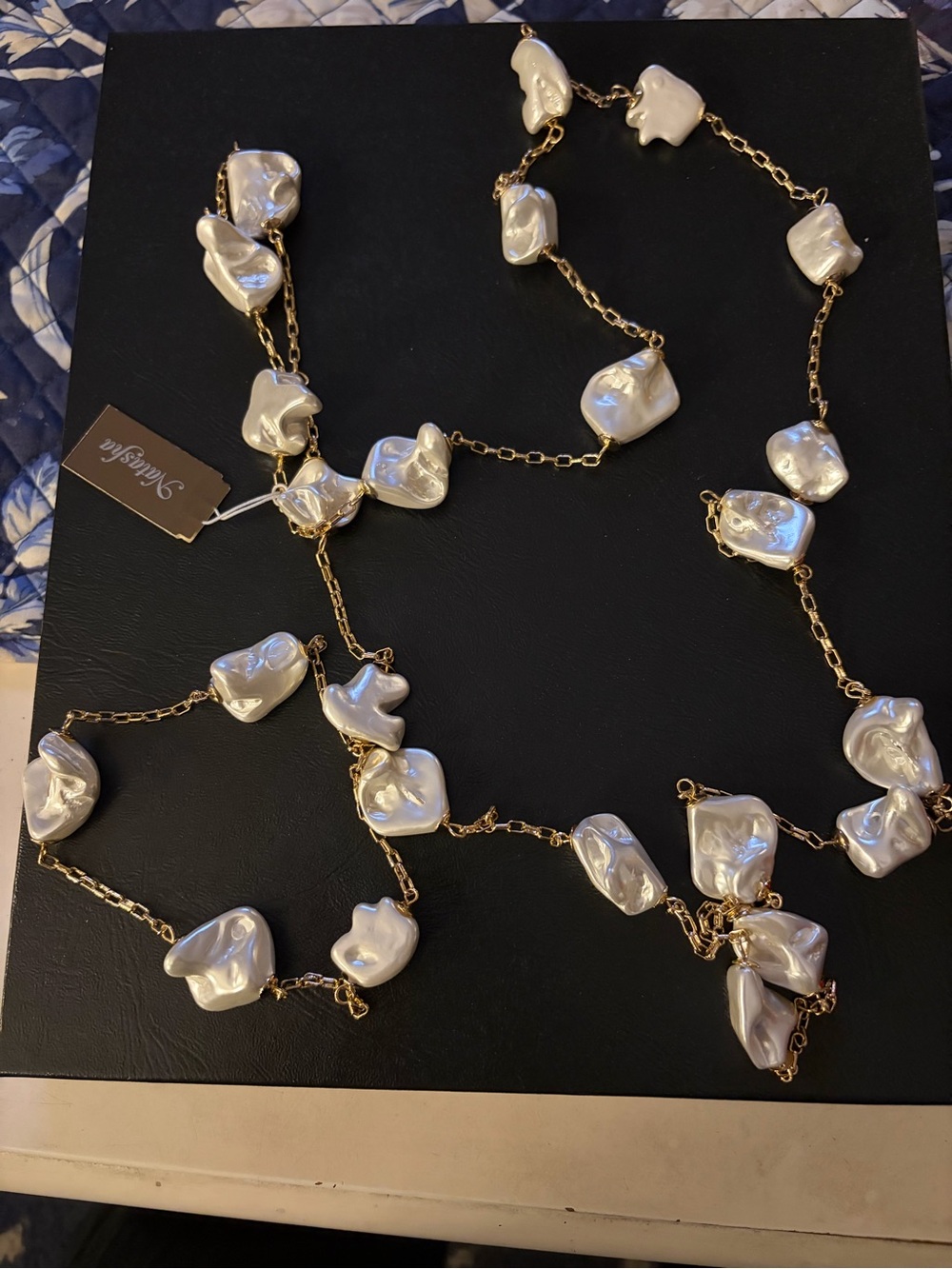 Celeste Gold Link Necklace with Irregular White Pearls